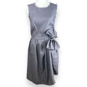 CYNTHIA ROWLEY Women Fringe Linen Gray Bow Dress W Rainbow Crystal Button Size 2
